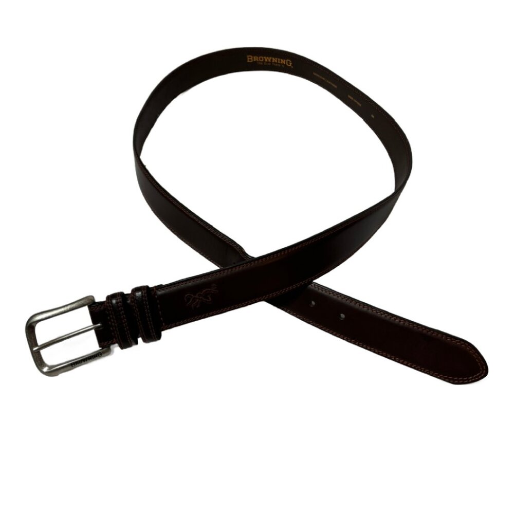 Browning Sz 44 Men's Brown Leather Belt Silver Buckle